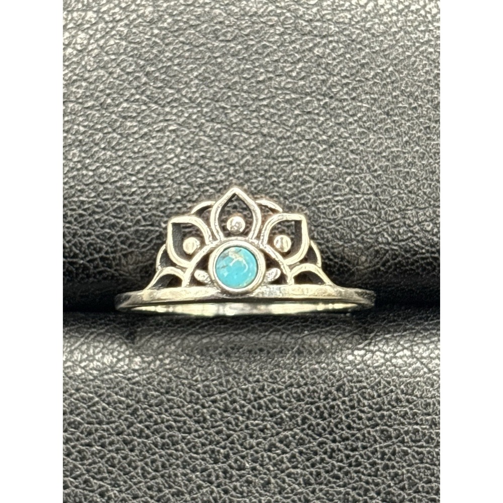 New Condition Sterling Silver Turquoise Half Lotus Ring Size 7 H4